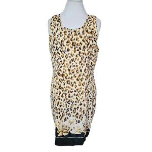 Retro Lew Magram Silk Leopard Print Dress NWT Floral Cream Size 12‎ Sleeveless